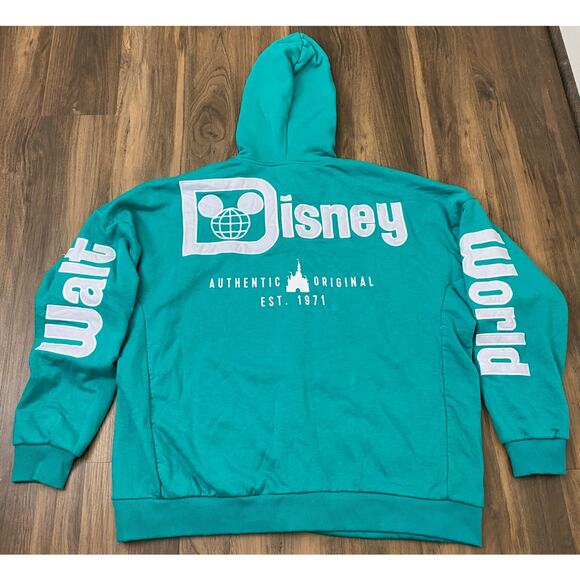 Walt Disney World stitched spell-out castle teal graphic full zip-up hoodie L - Picture 1 of 5